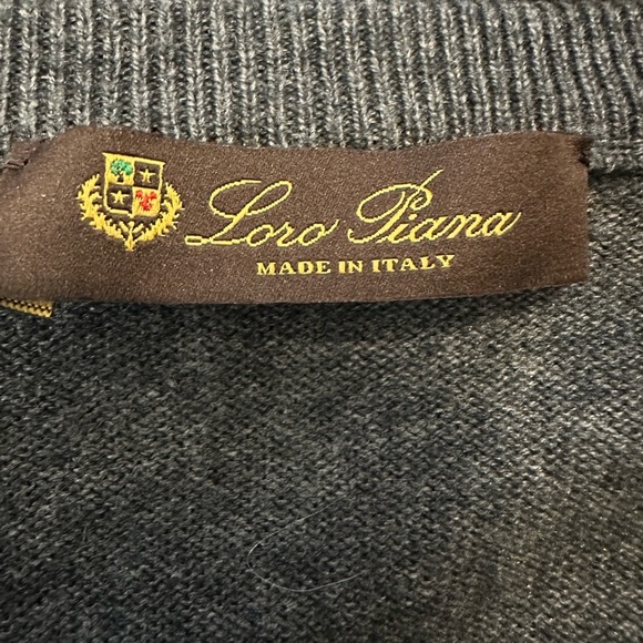 Loro Piana Charcoal Gray Silk & Cashmere V Neck Sweater Size 52 - Picture 3 of 6